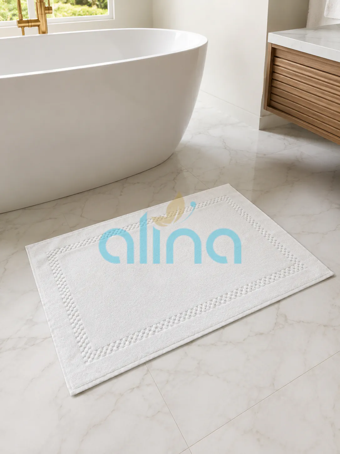 White hospitality bath mat for hammam spa linens and accessories