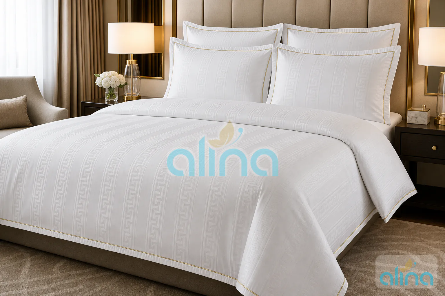 Greek key jacquard hospitality bed sheet