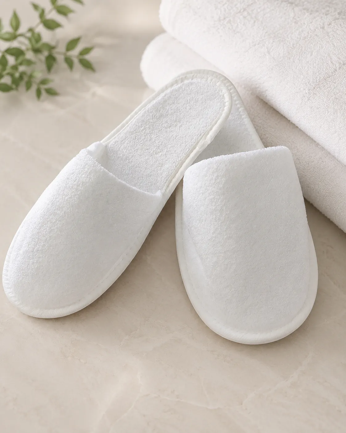 White terry slippers for hotel and spa use