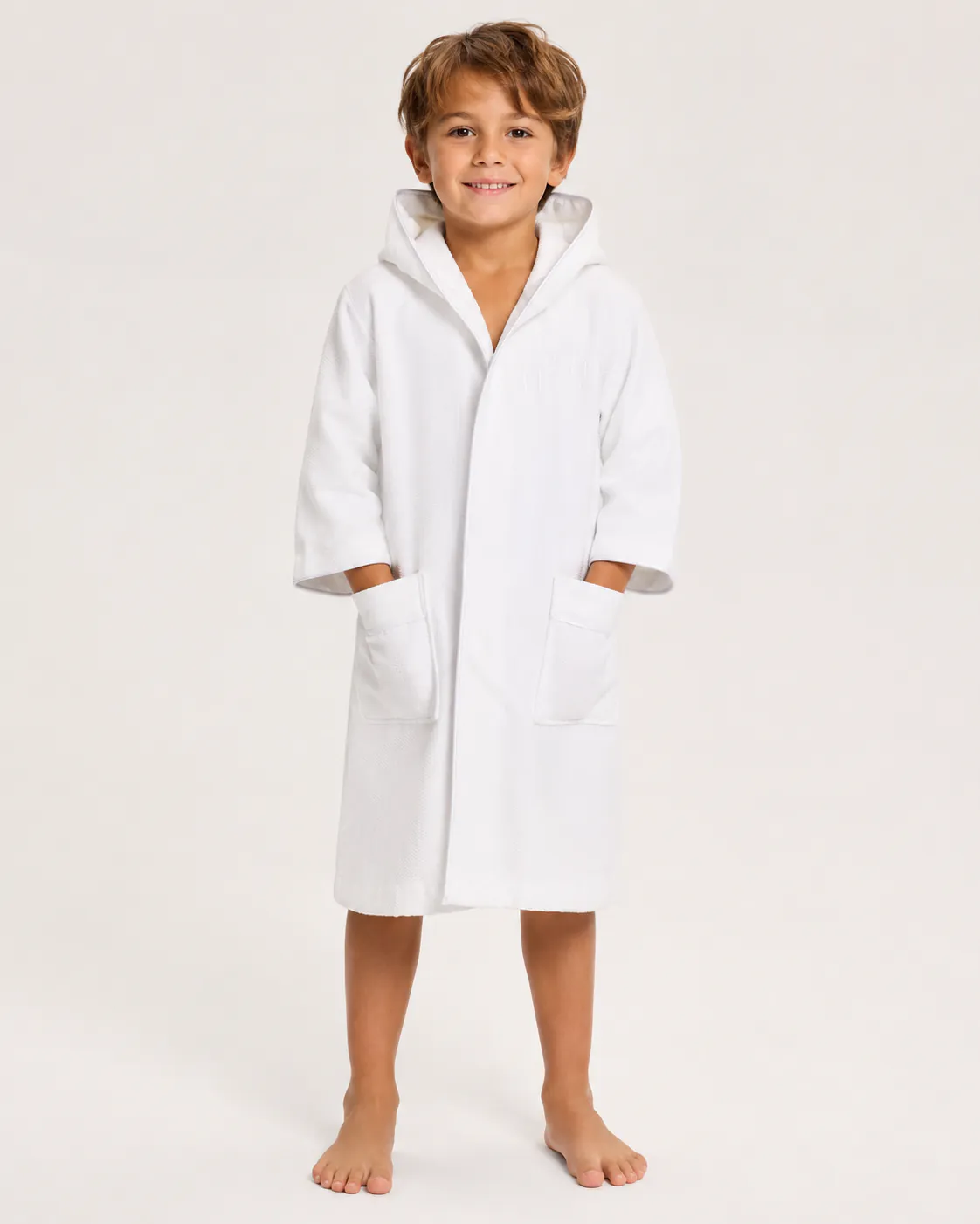 Child-size hooded terry bathrobe