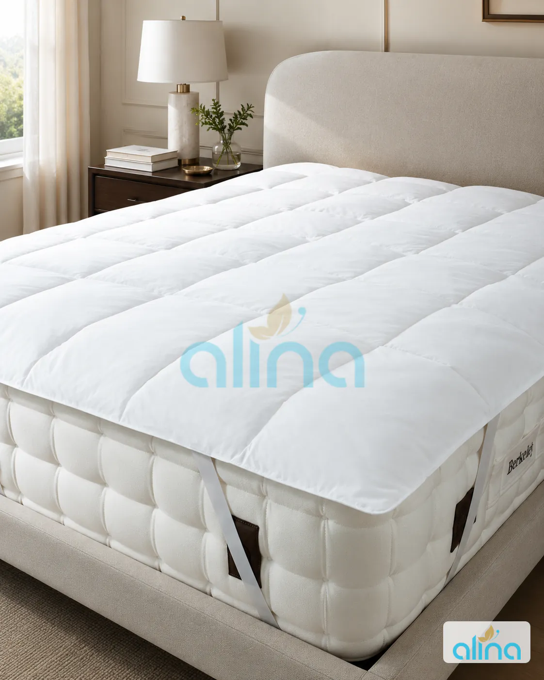 Quilted mattress topper fitted on a hotel bed